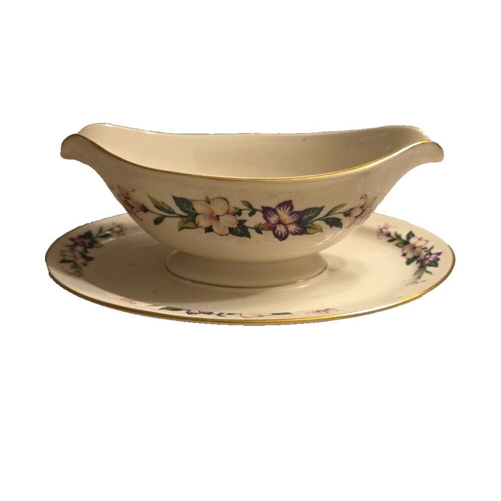 Vtg Gravy Boat Pamela Pattern Pickard China 1059 Made in USA Purple Violets